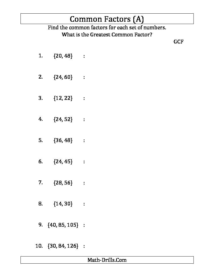 Greatest Common Factor Worksheet Find the Greatest Mon Factor