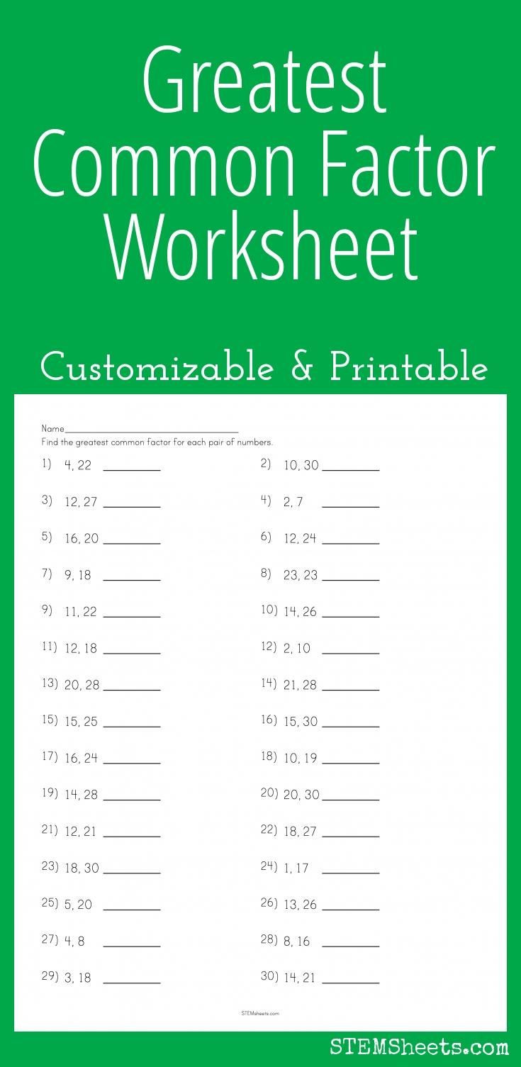 Greatest Common Factor Worksheet Greatest Mon Factor Worksheet Customizable and