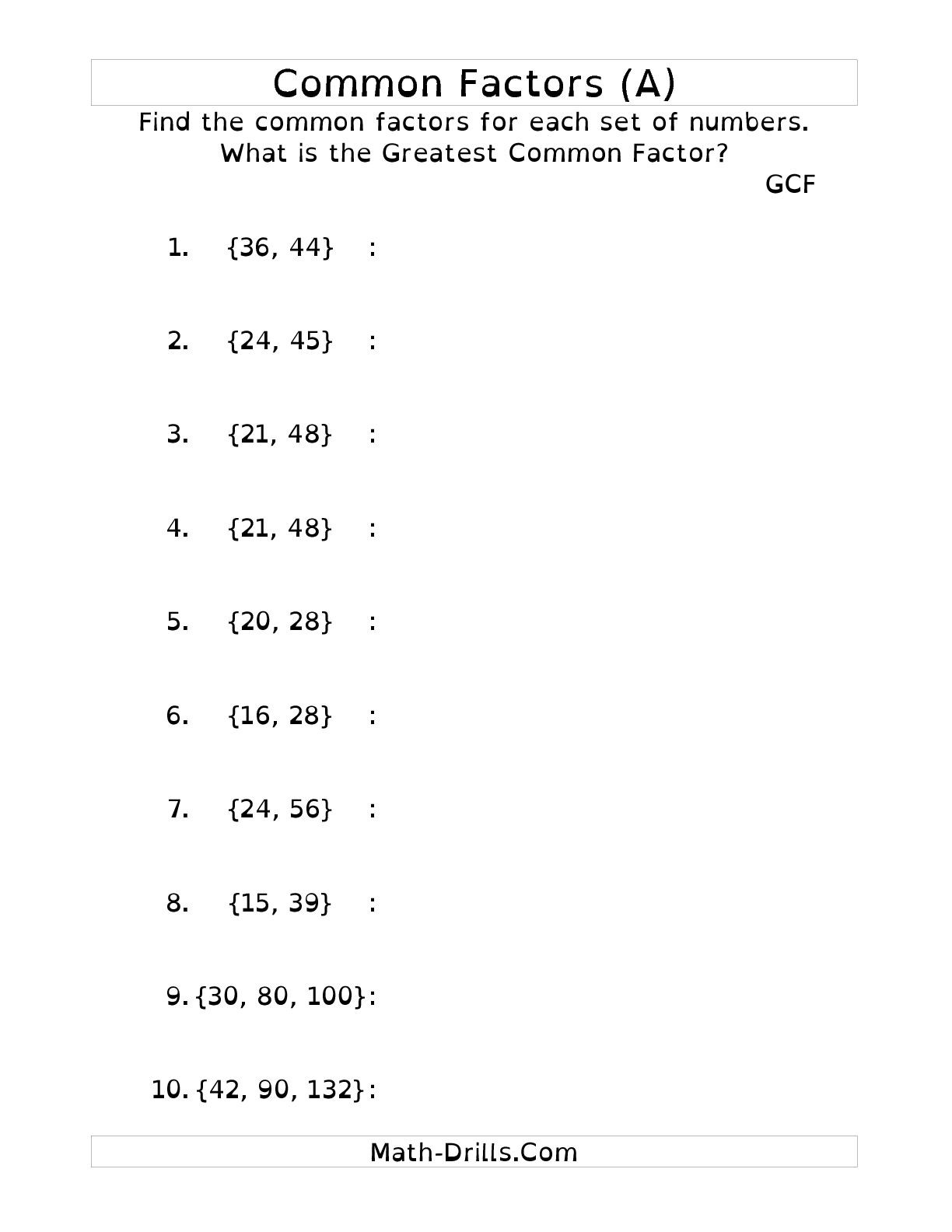 Greatest Common Factor Worksheet Worksheet Lcm