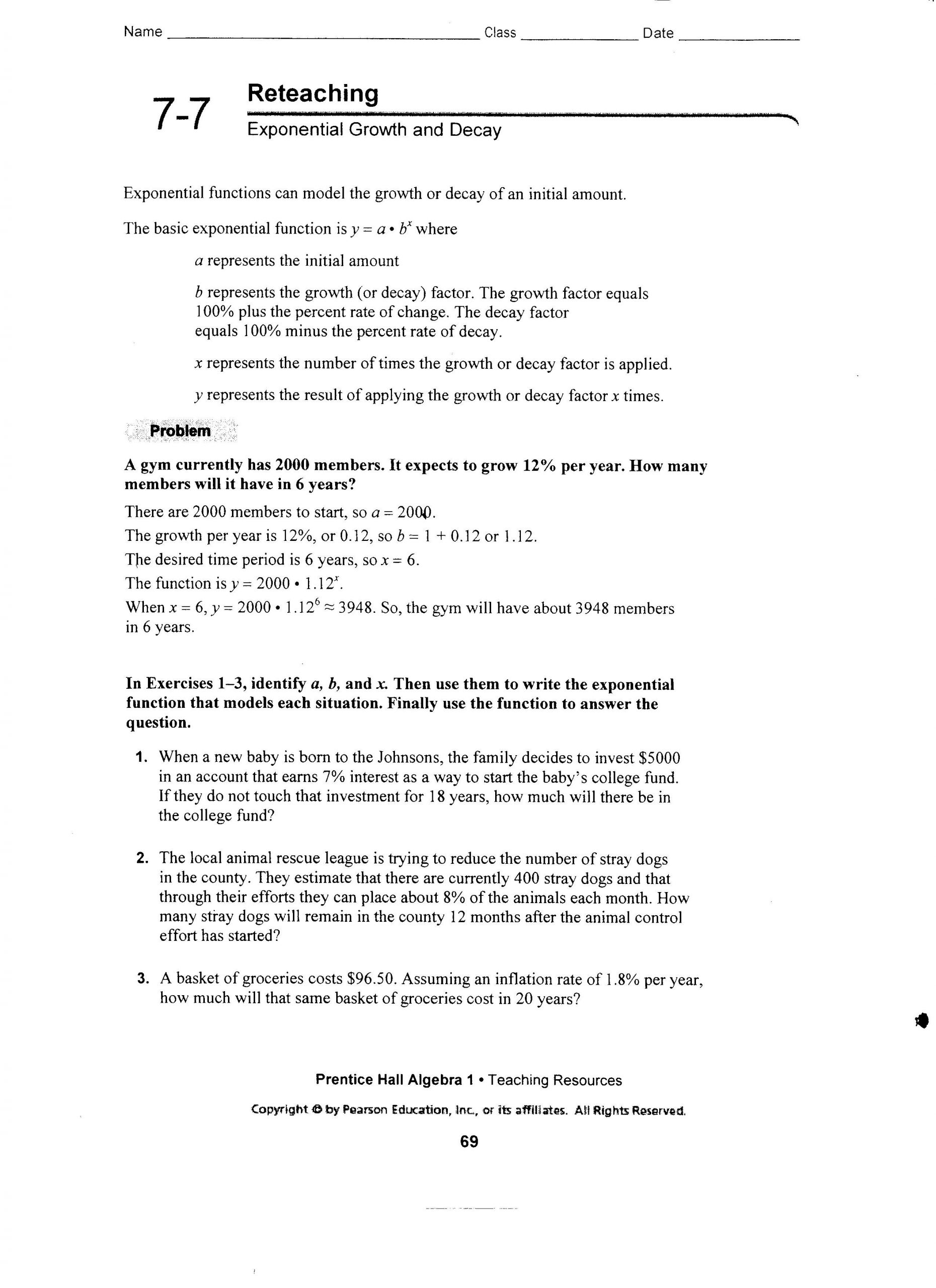 Growth and Decay Worksheet Modeling Exponential Growth and Decay Worksheet