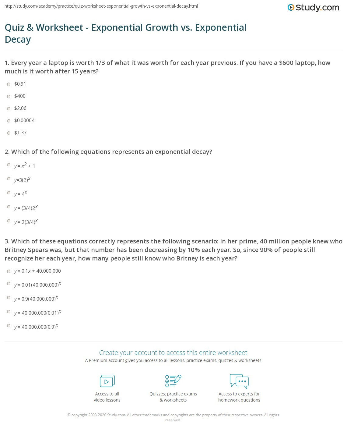 Growth and Decay Worksheet Quiz &amp; Worksheet Exponential Growth Vs Exponential Decay