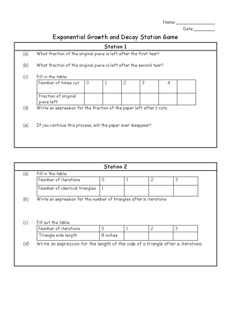 Growth and Decay Worksheet This is the Worksheet that Students Fill Out as they Go From