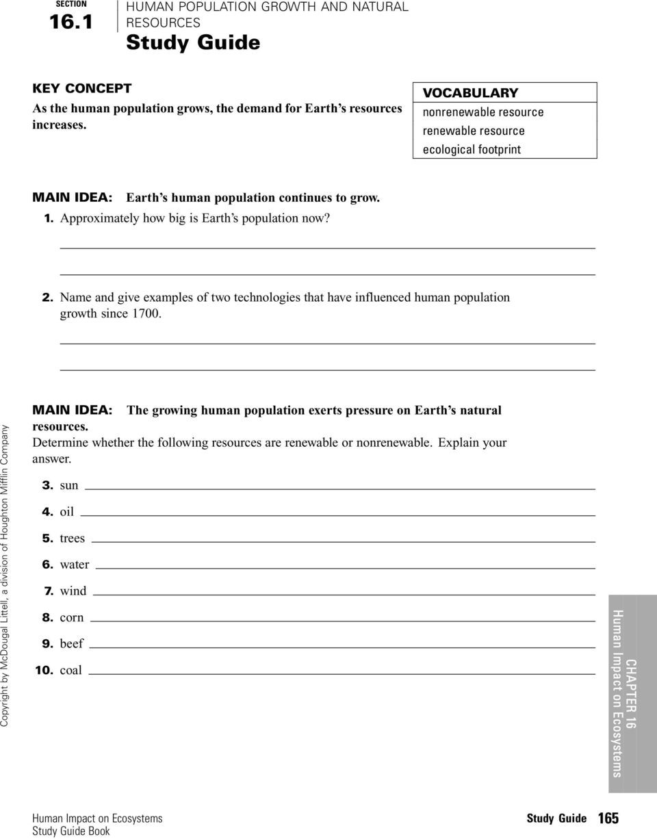 Human Population Growth Worksheet Answer Humanpopulationgrowthandnatural Resources Study Guide as