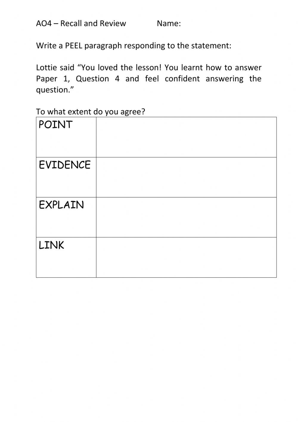 I Feel Statements Worksheet Recall and Review Ao4 to What Extent Do You Agree