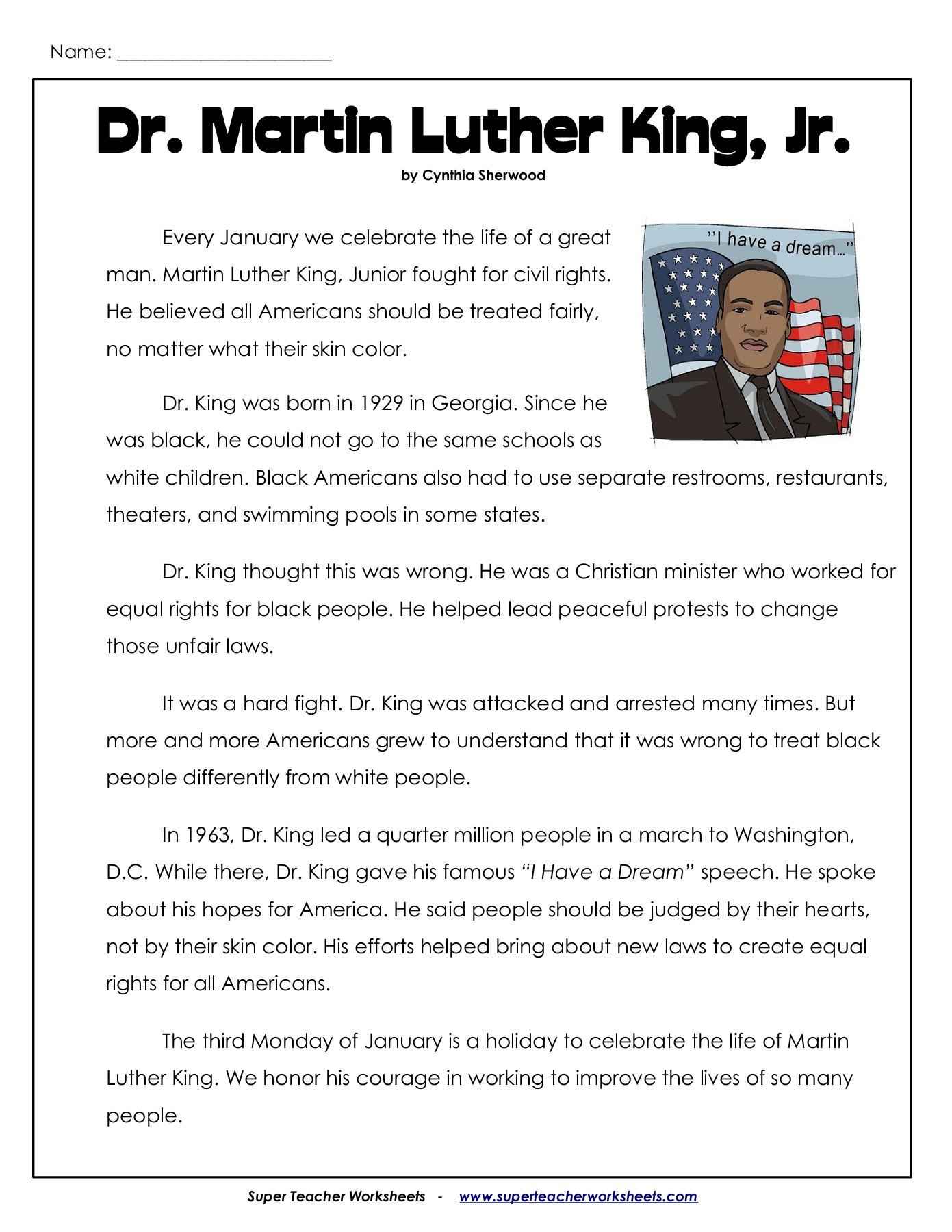 I Have Rights Worksheet Dr Martin Luther King Jr Super Teacher Worksheets Pages