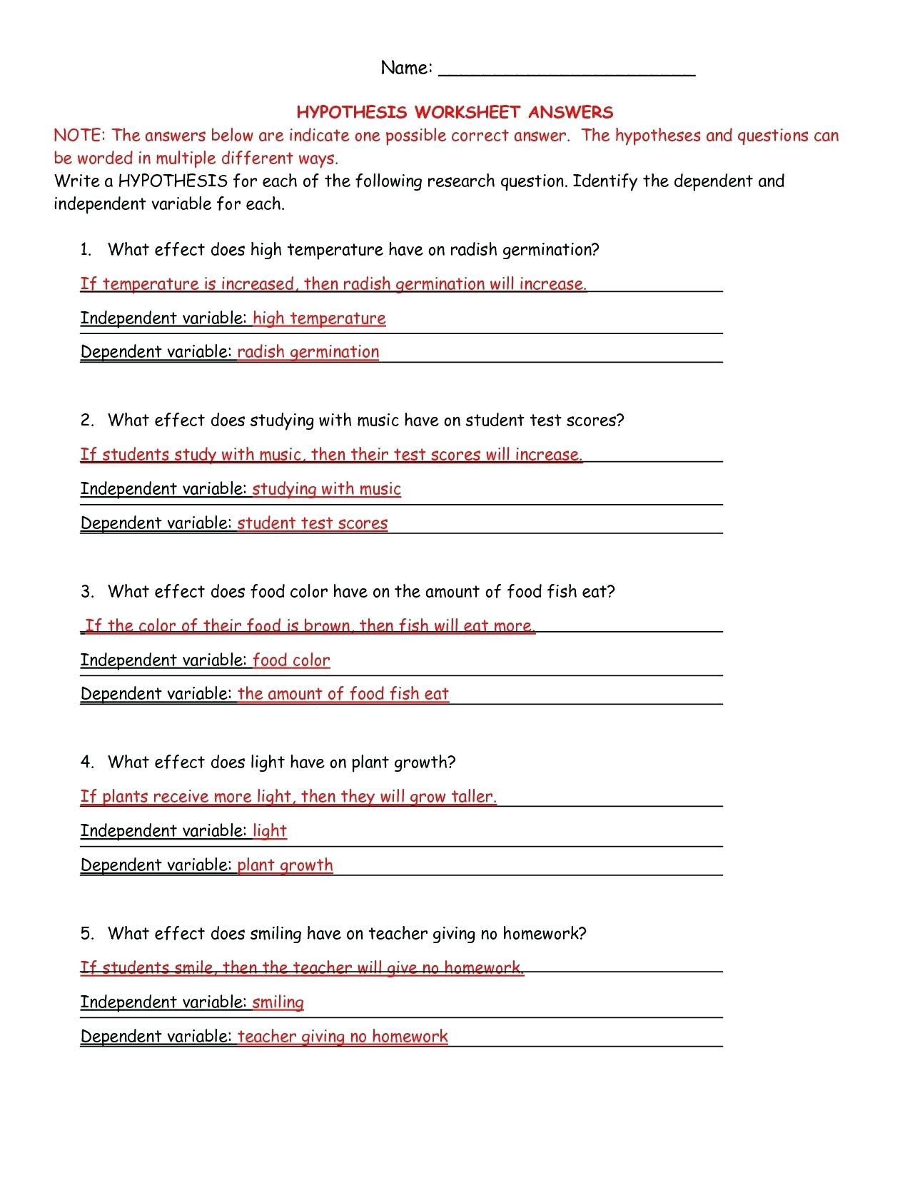 Identifying Variables Worksheet Answers Scientific Variables Worksheet Identifying Variables
