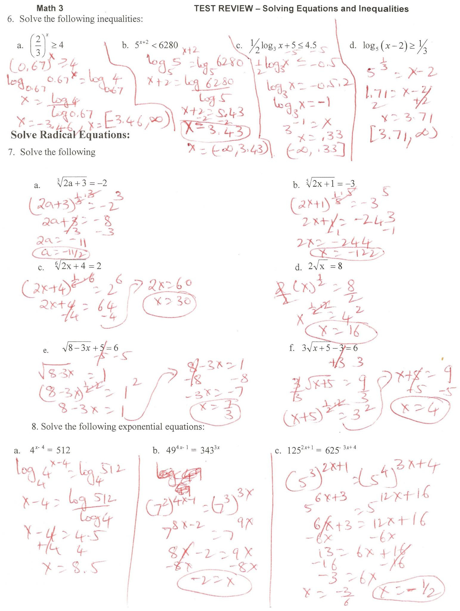 Inequalities Worksheet with Answers 7 solving Radical Equations and Inequalities Worksheet