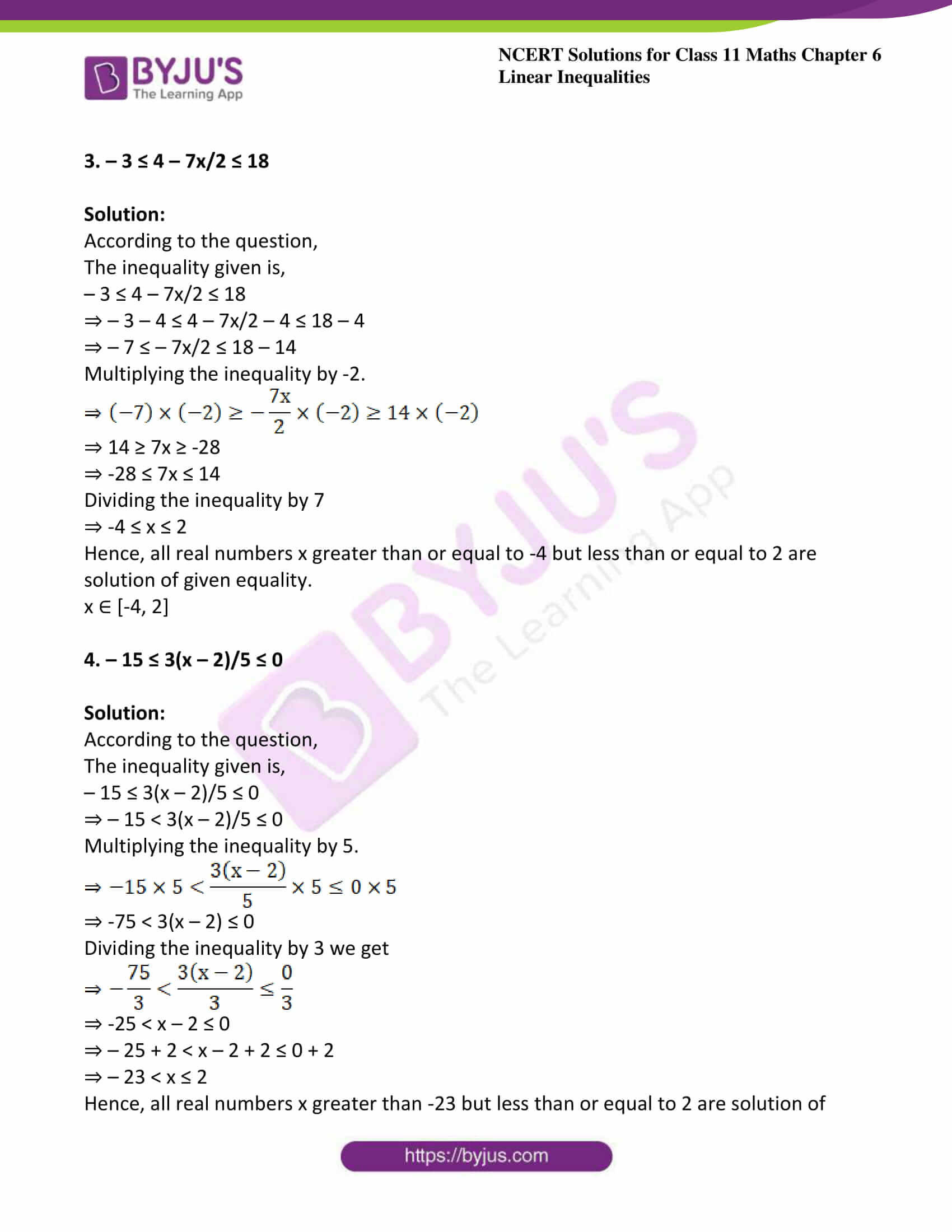 Inequalities Worksheet with Answers Ncert solutions for Class 11 Maths Miscellaneous Exercise