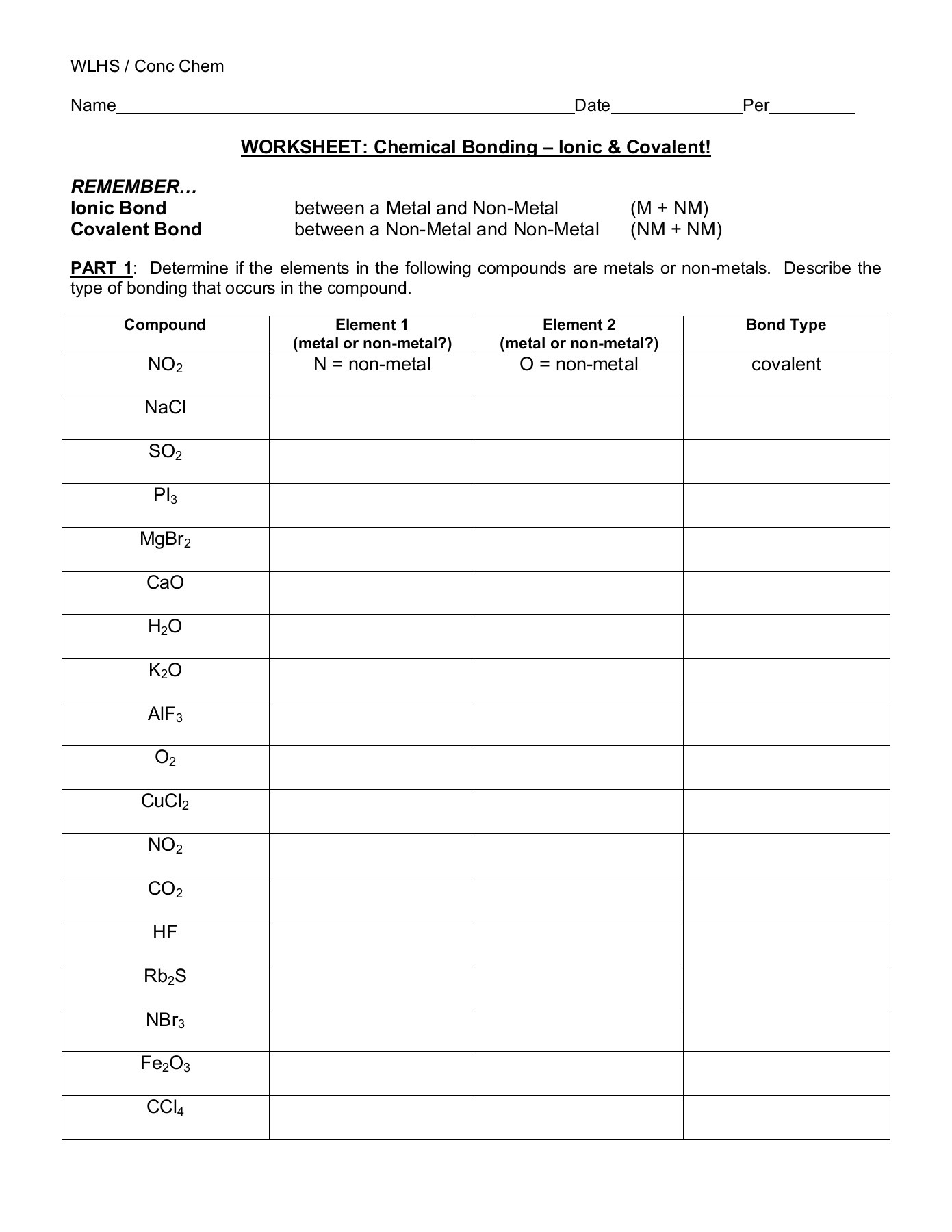 Ionic and Covalent Bonding Worksheet à¹à¸à¸à¸à¸µà¸à¸ à¸±à¸à¸à¸±à¸à¸à¸°à¹à¸à¸¡à¸µ Pages 1 2 Text Version