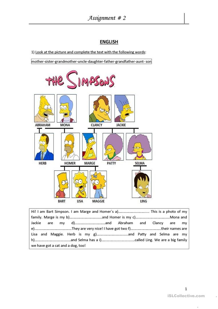 La Familia Worksheet In Spanish Family Activity with the Simpsons English Esl Worksheets