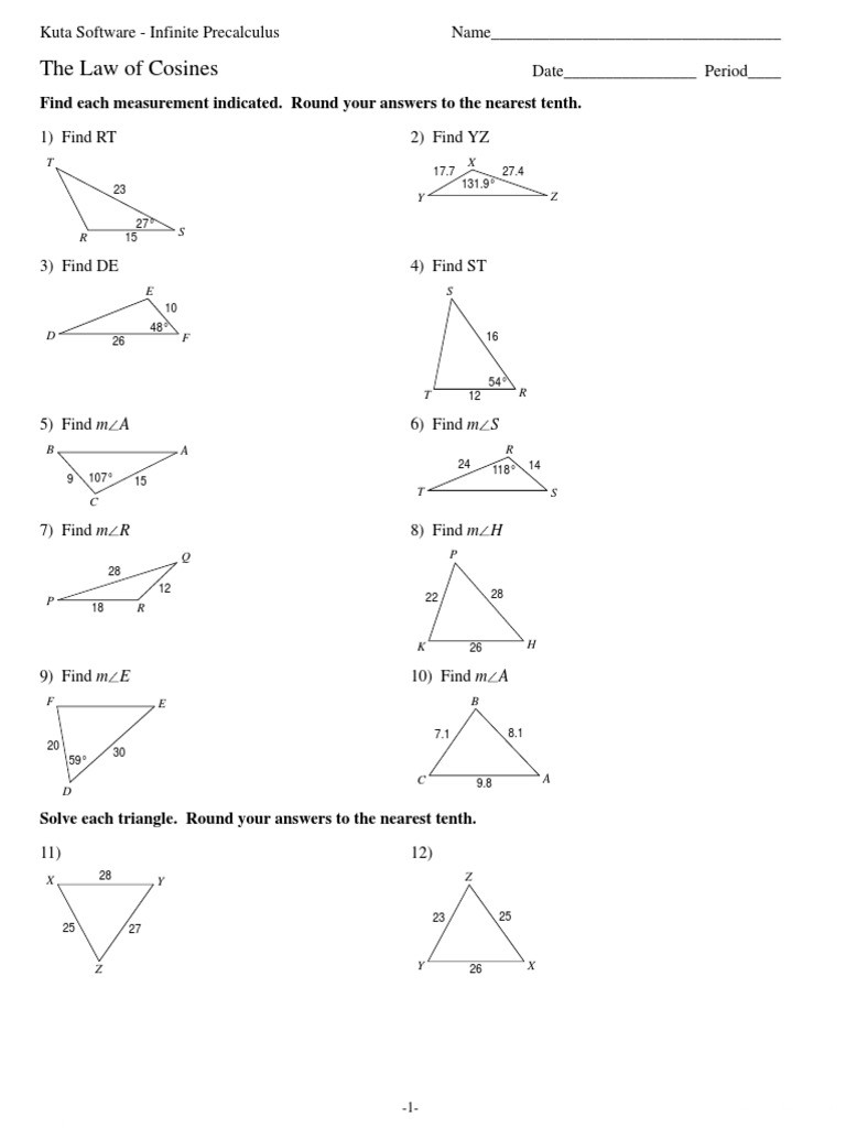 Law Of Cosines Worksheet 04 the Law Of Cosines Elementary Mathematics