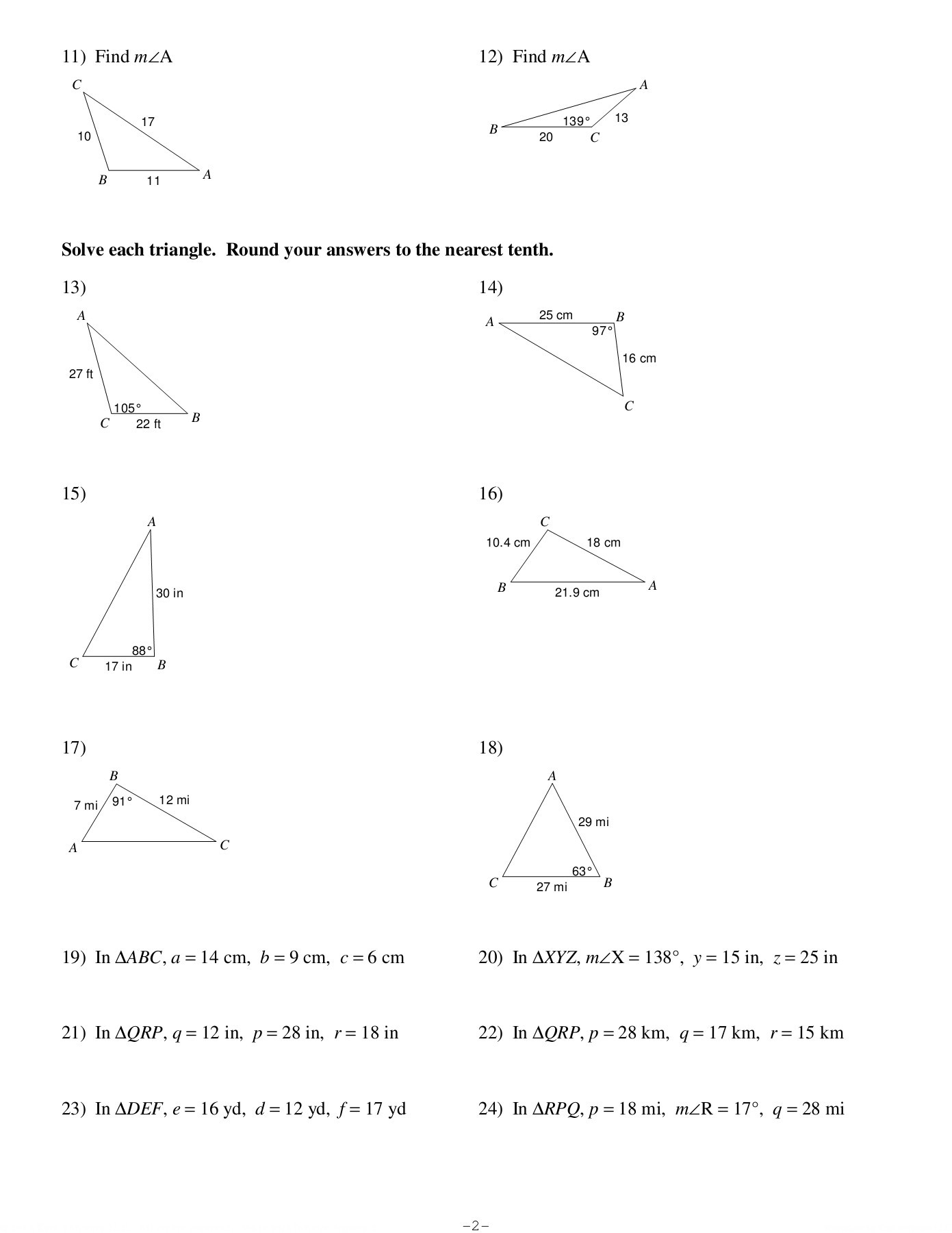 Law Of Cosines Worksheet Law Of Cosines Pages 1 4 Text Version