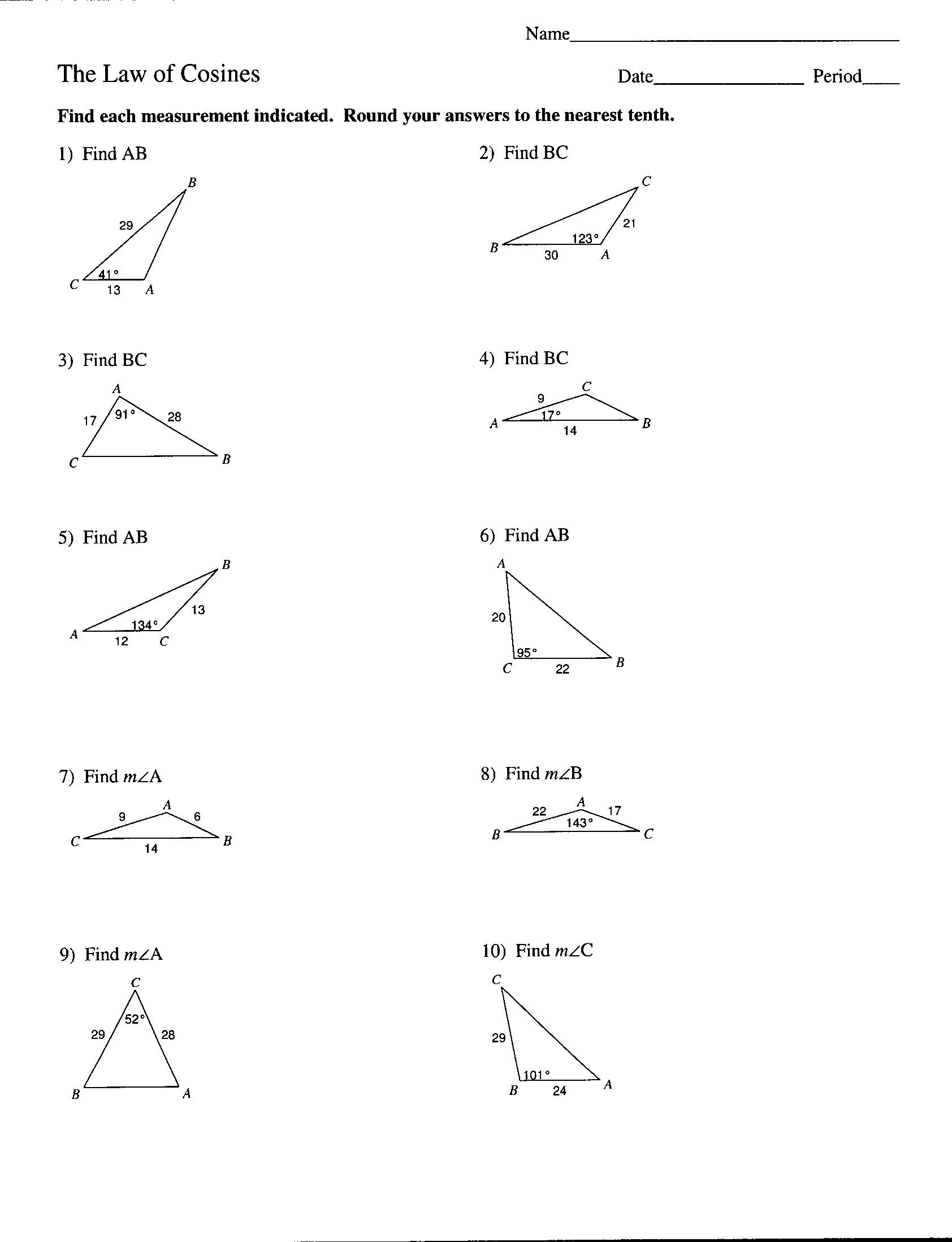 Law Of Cosines Worksheet Square Root Table Page 2 Language Handbook Worksheets Answer