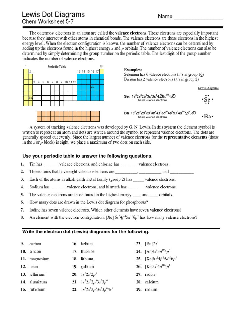 Lewis Dot Diagrams Worksheet Answers 5 7lewisdotdiagrams Electron Configuration