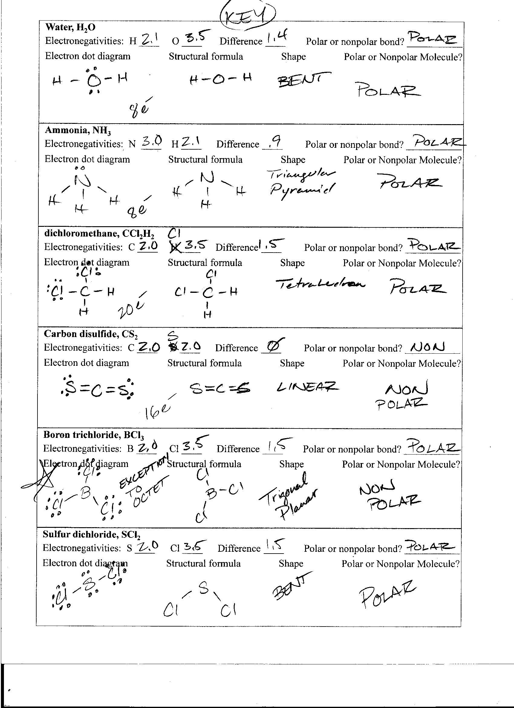 Lewis Dot Structure Practice Worksheet Polar and Nonpolar Molecules Worksheet