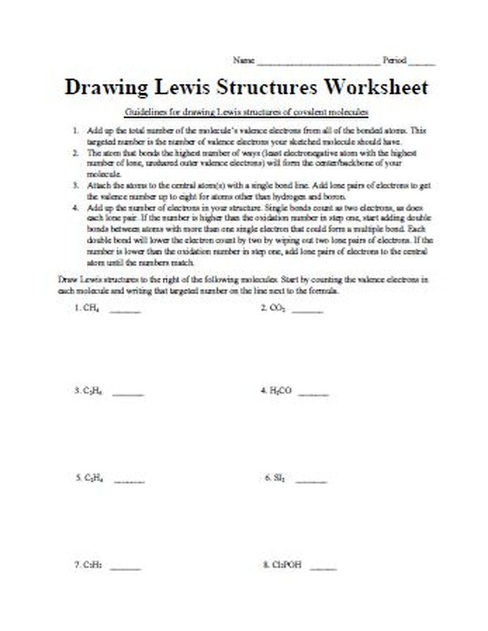Lewis Structures Worksheet with Answers Drawing Lewis Structures Worksheet