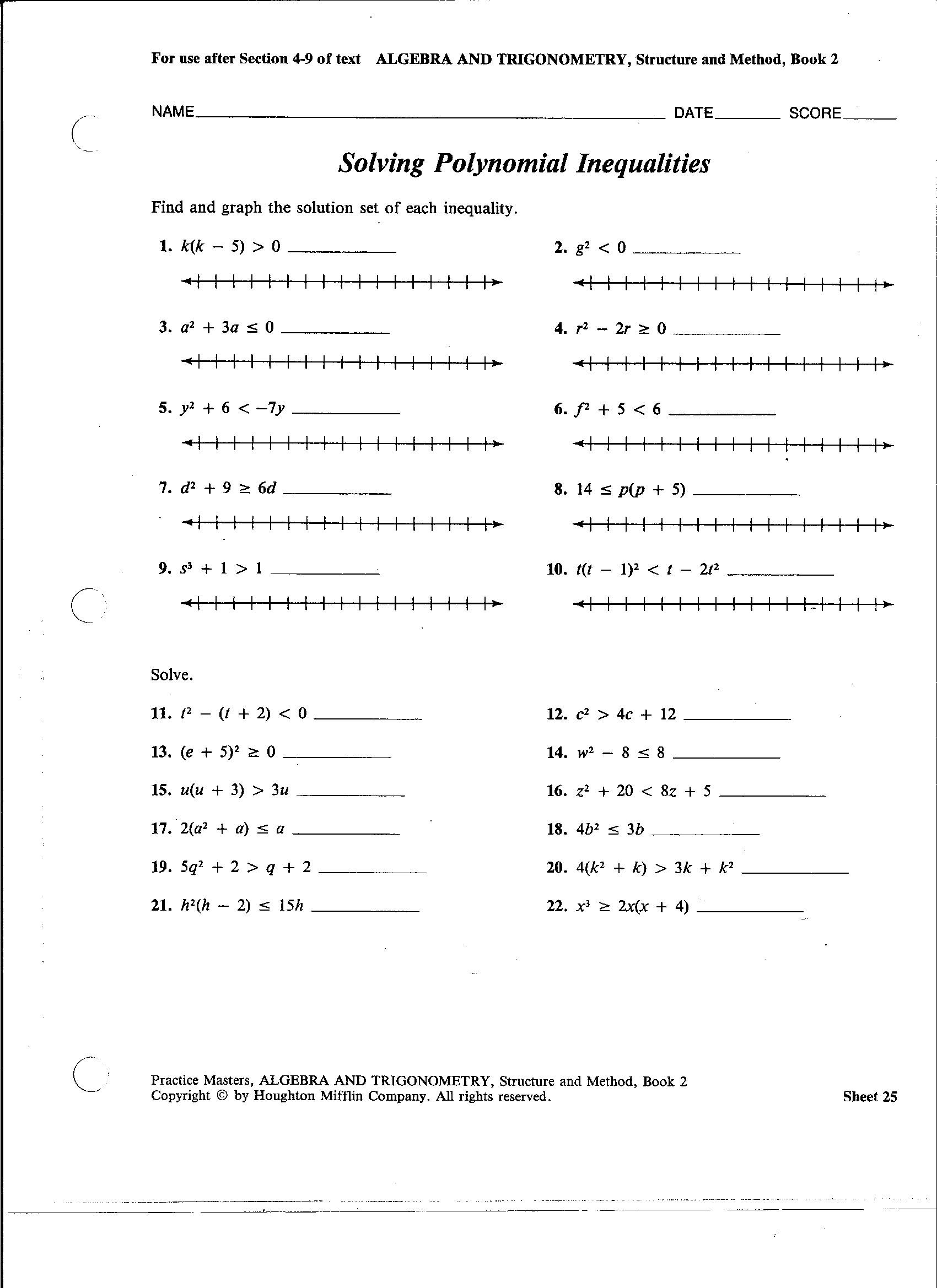Linear Equations and Inequalities Worksheet Beunier Smith Yvette College Algebra Documents