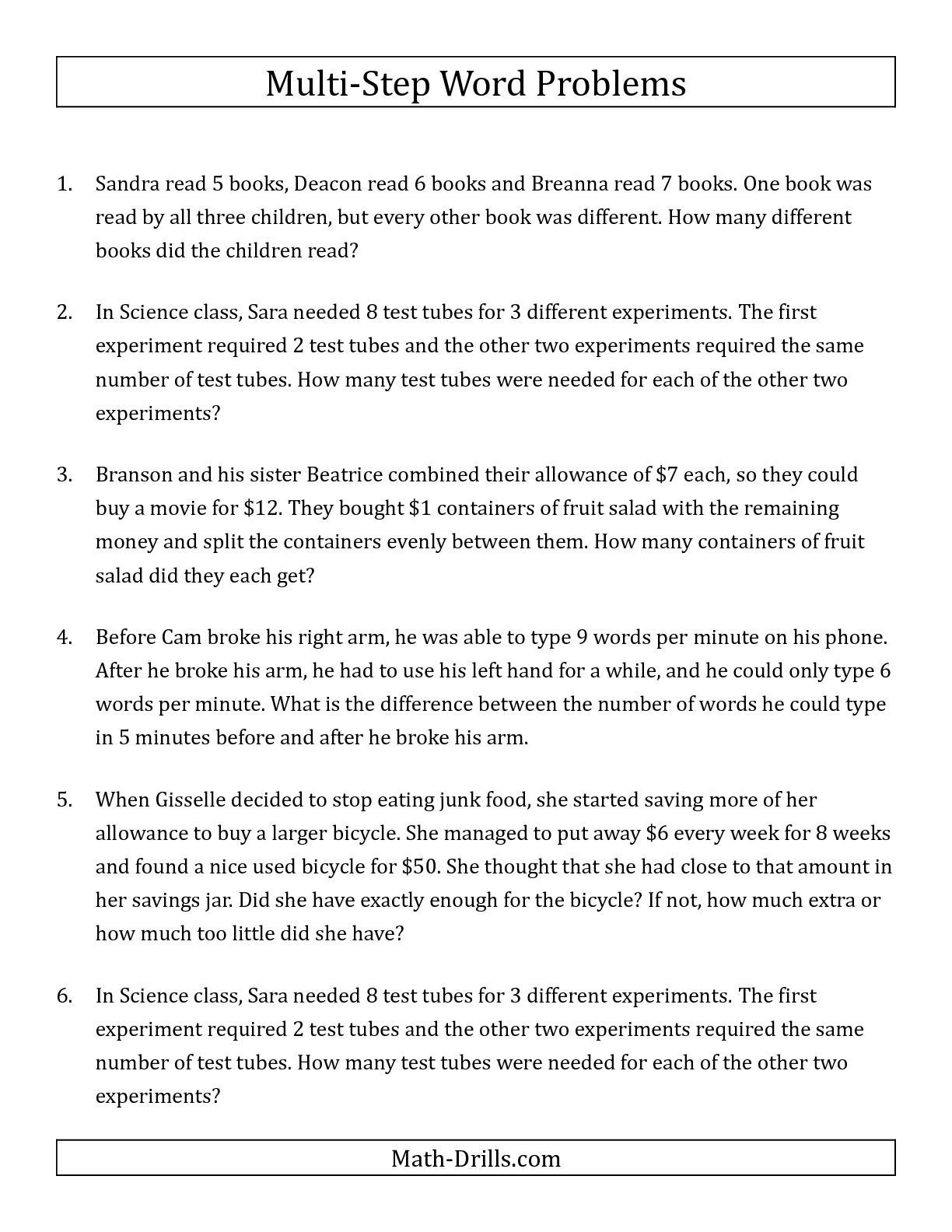 Linear Word Problems Worksheet the Easy Multi Step Word Problems Math Worksheet From the