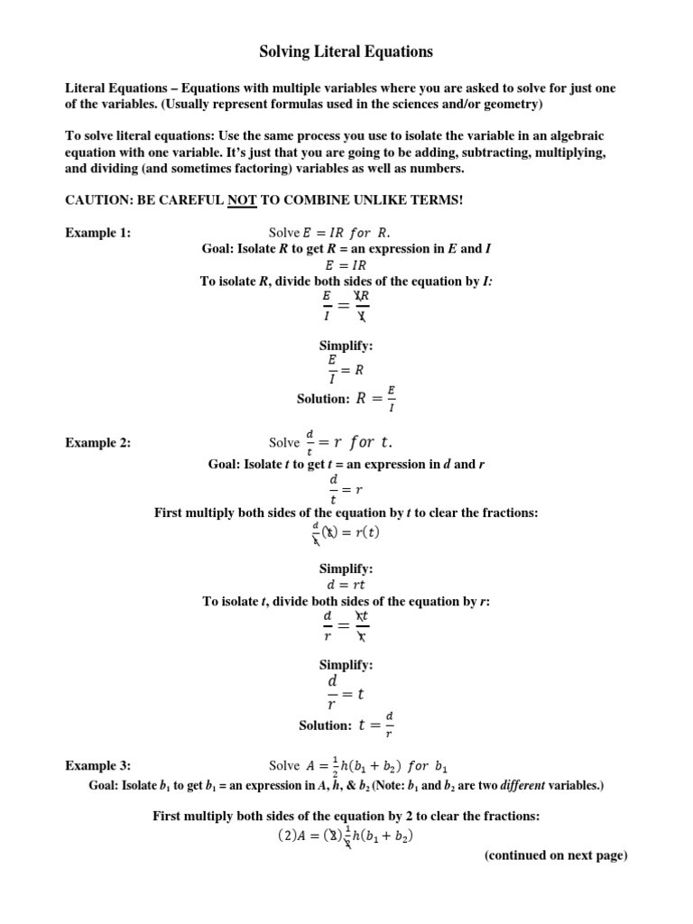 Literal Equations Worksheet Answer Key 2 5 1a Practice solving Literal Equations