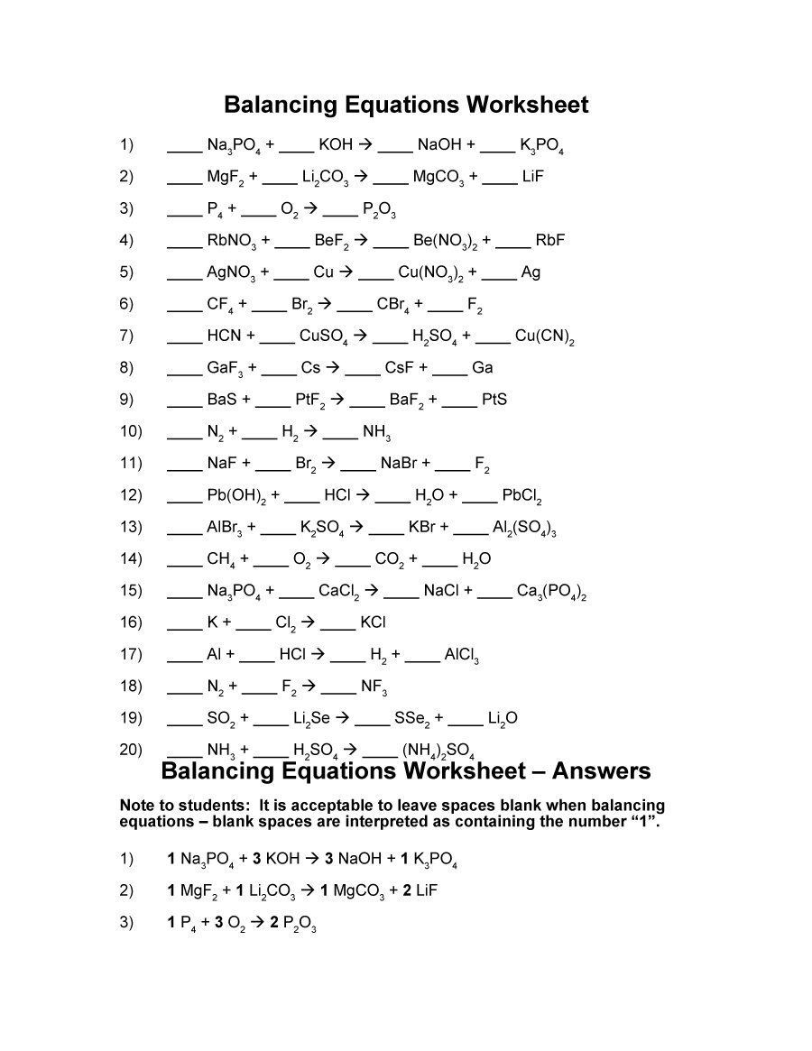 Literal Equations Worksheet Answer Key 49 Balancing Chemical Equations Worksheets [with Answers