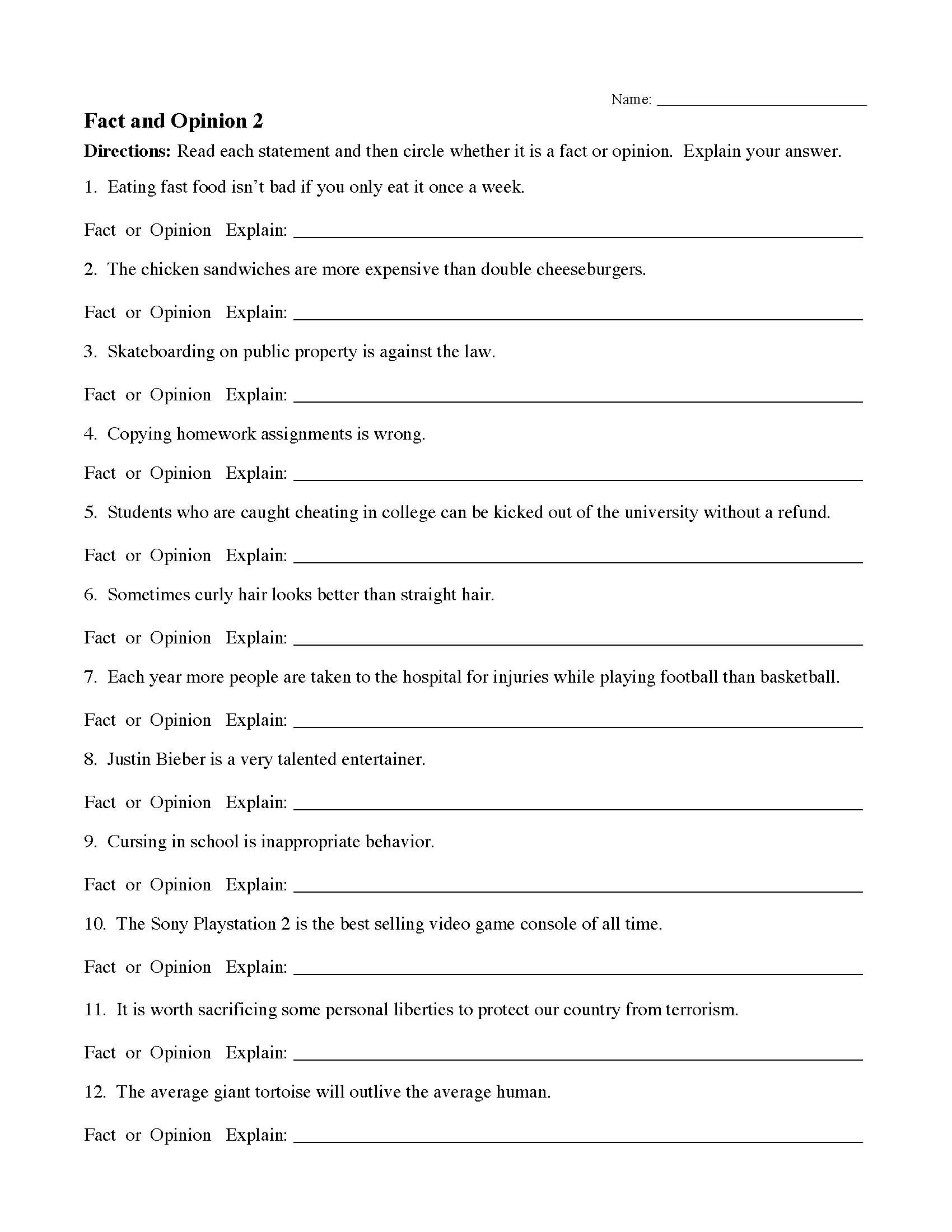 Logical Fallacies Worksheet with Answers Fact and Opinion Worksheets