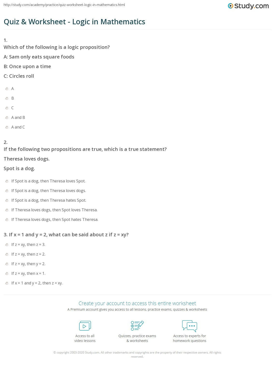 Logical Fallacies Worksheet with Answers Quiz &amp; Worksheet Logic In Mathematics