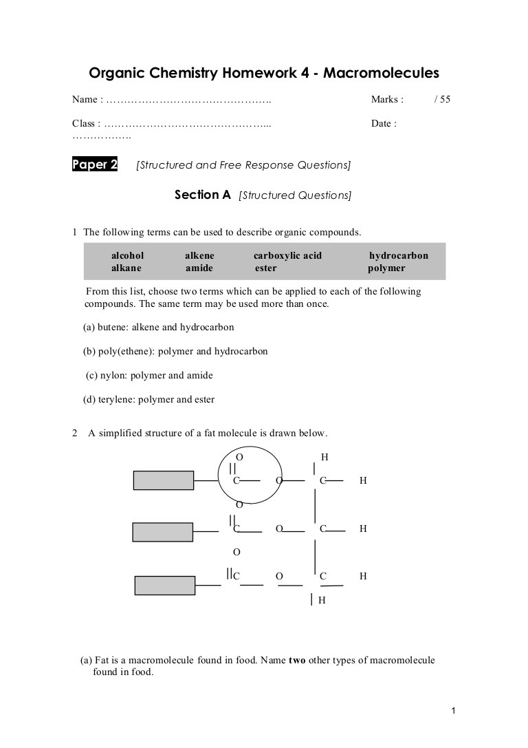 Macromolecules Worksheet 2 Answers Macromolecule Worksheet