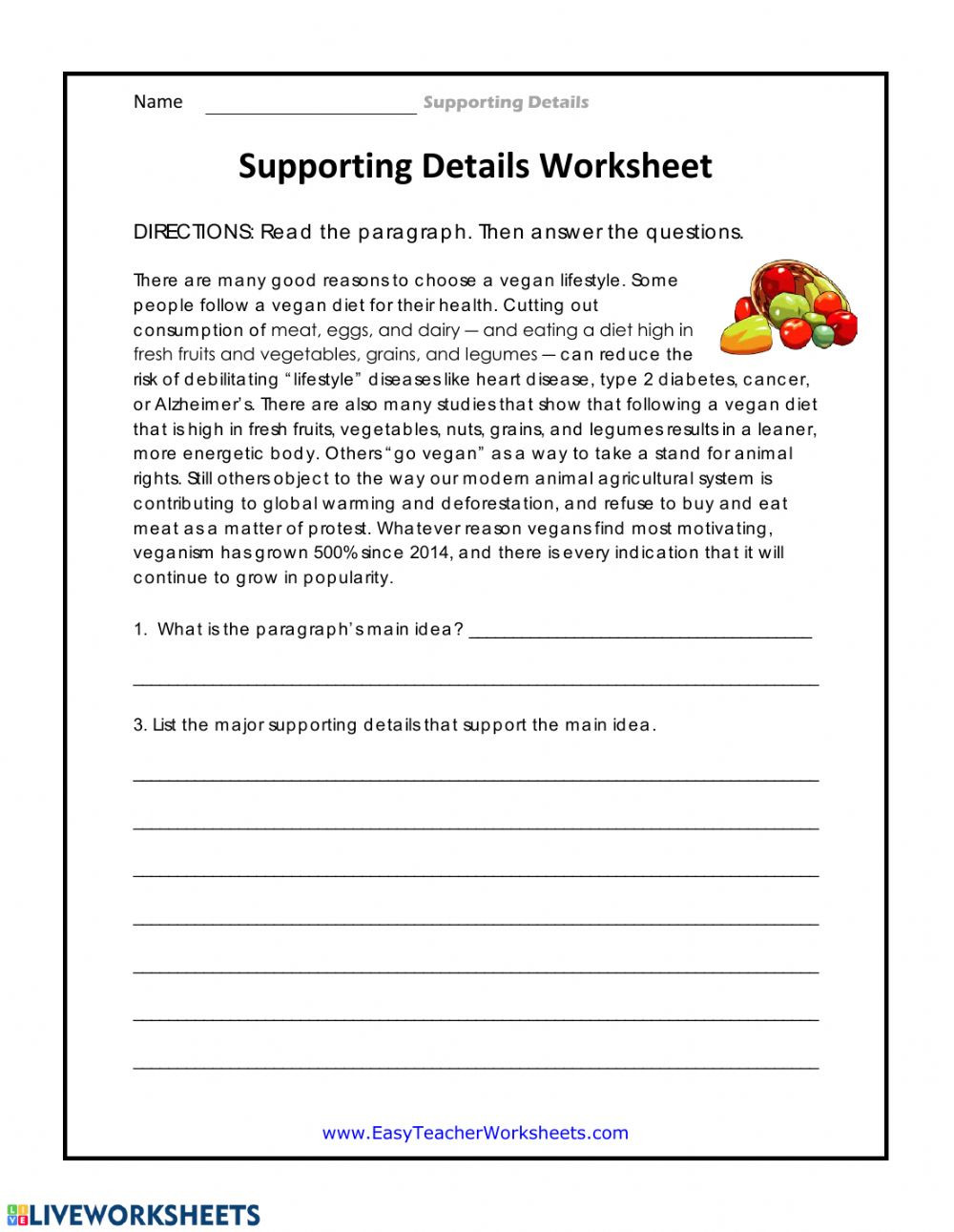Main Idea Worksheet 4th Grade Supporting Details Worksheet Interactive Worksheet