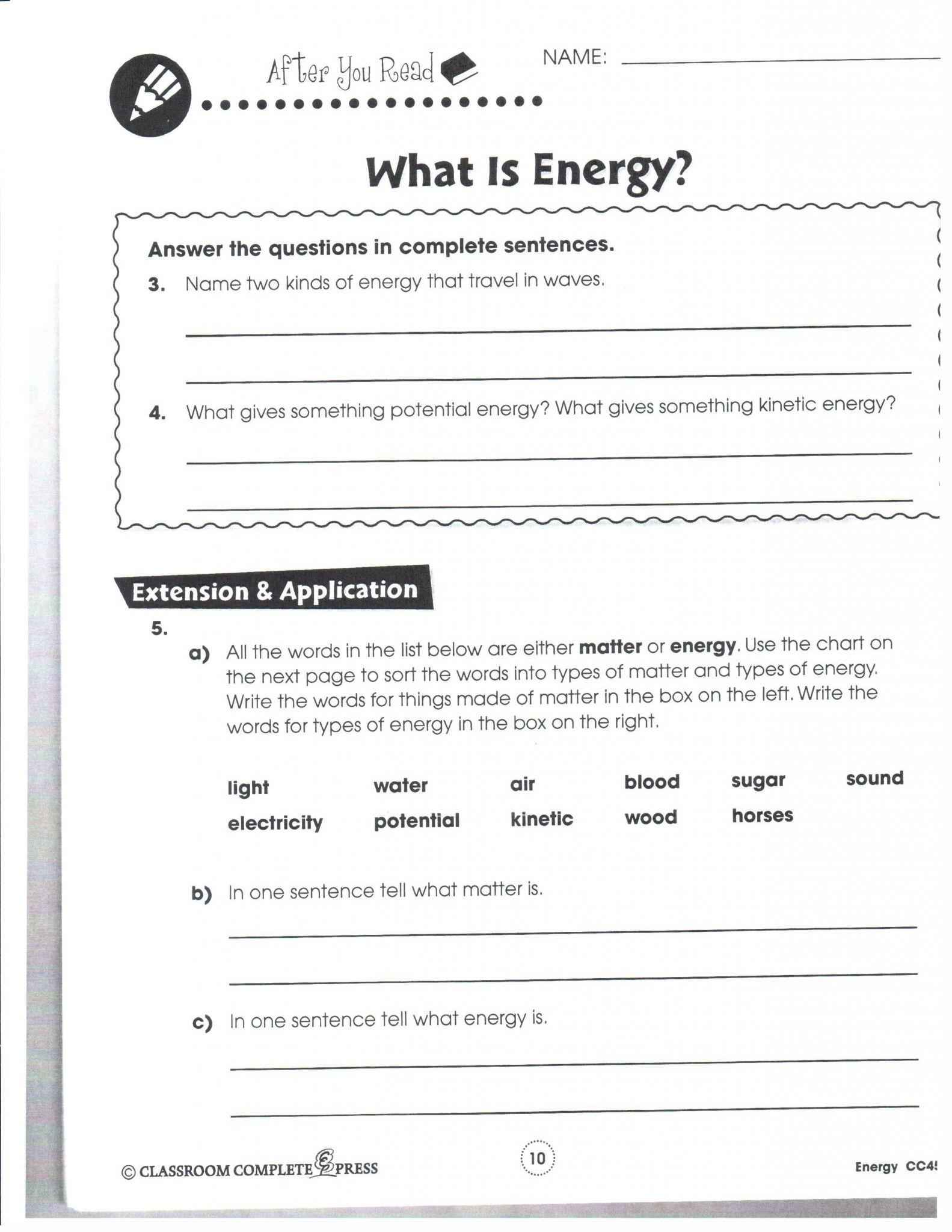 Matter and Energy Worksheet Matter Temperature Worksheets