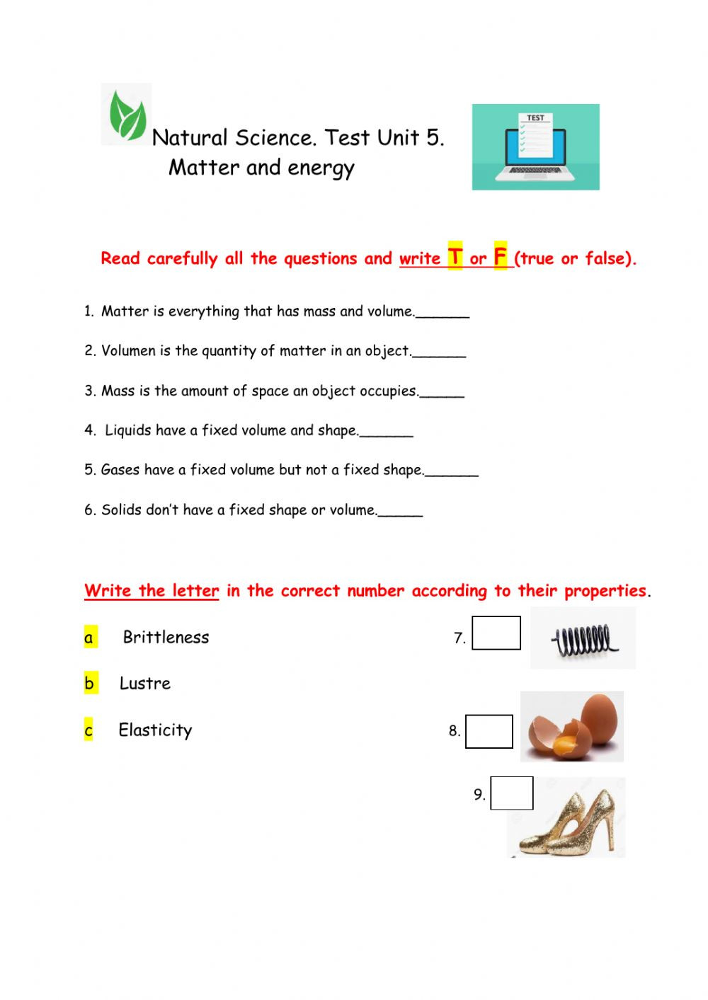 Matter and Energy Worksheet Natural Science Unit 5 Interactive Worksheet