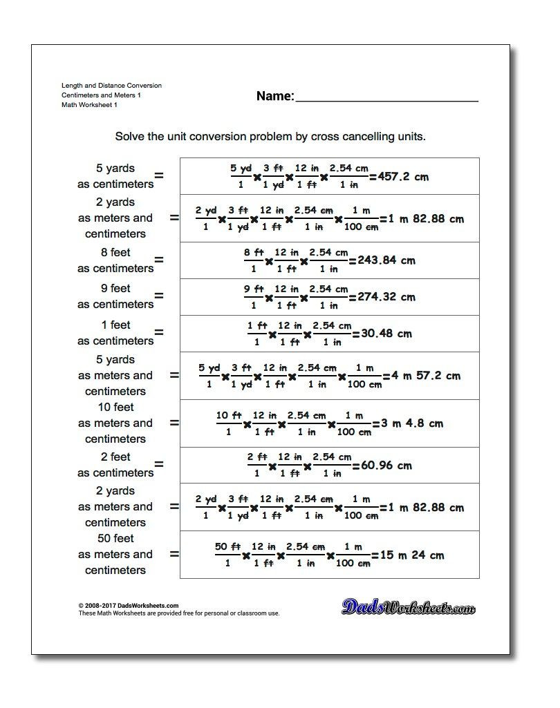 Metric Conversion Worksheet 1 Length and Distance Conversion Worksheet Centimeters and