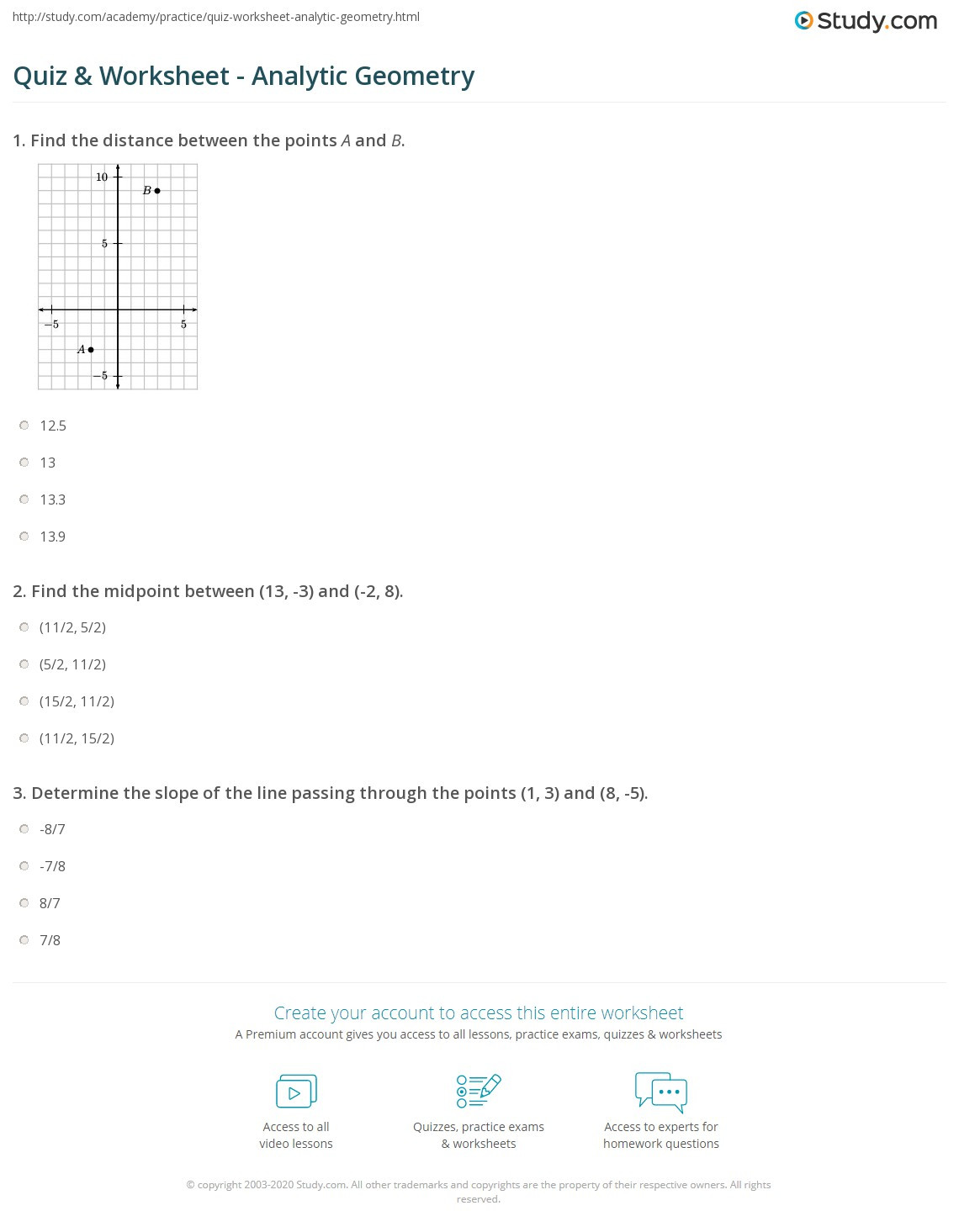 Midpoint and Distance Worksheet Quiz &amp; Worksheet Analytic Geometry