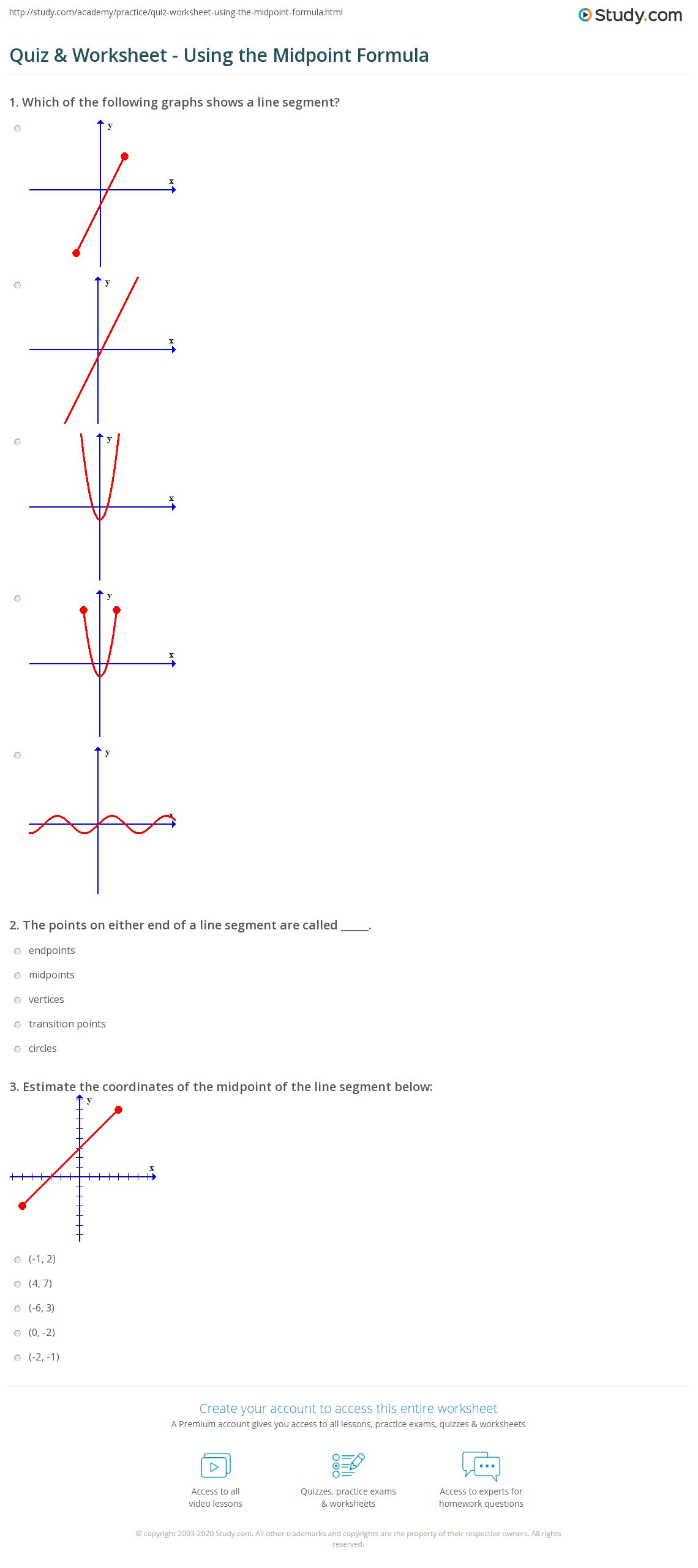 Midpoint and Distance Worksheet Quiz &amp; Worksheet Using the Midpoint formula
