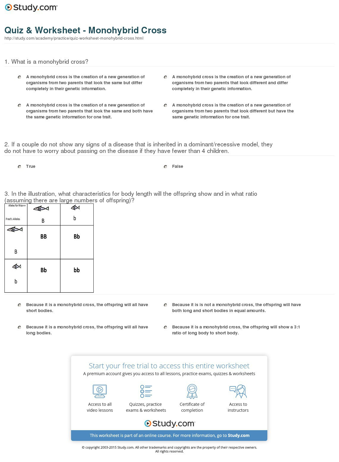 Monohybrid Crosses Worksheet Answers Monohybrid Cross Worksheet