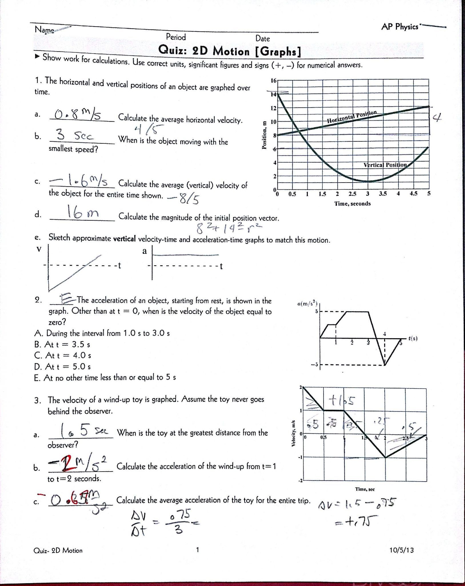 Motion Graphs Worksheet Answer Key Physics Classroom Projectile Motion Worksheet Answers