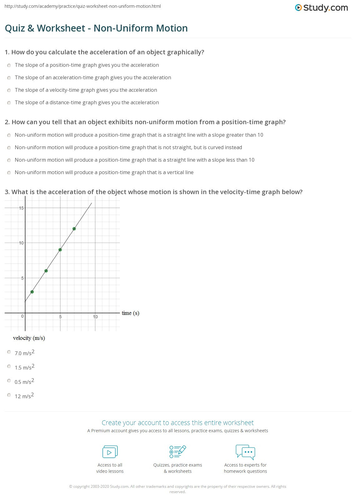 Motion Graphs Worksheet Answers Quiz &amp; Worksheet Non Uniform Motion