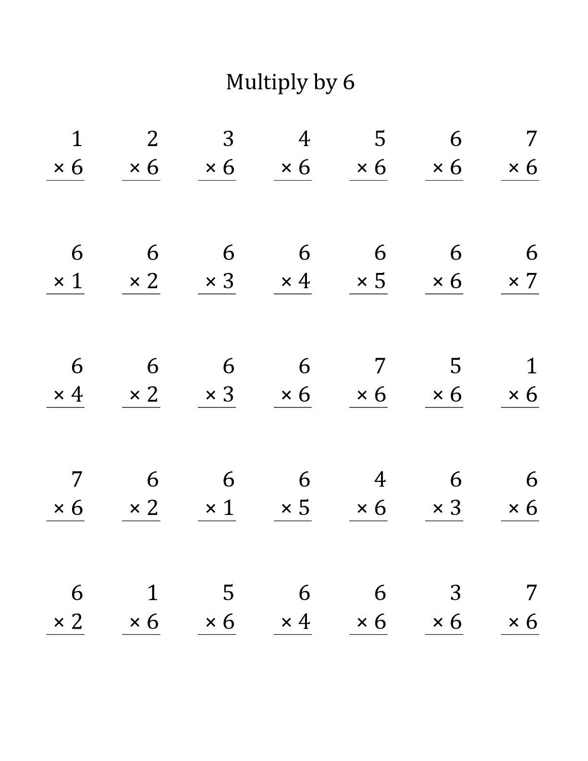 Multiplying by 6 Worksheet 6 Times Table Worksheets