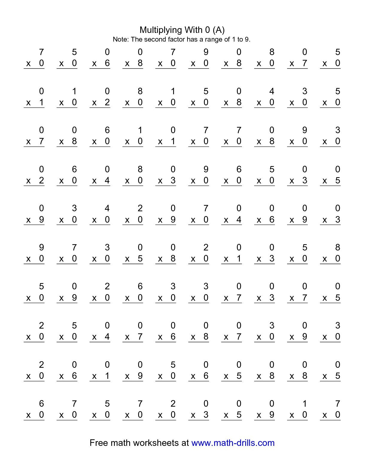 Multiplying by 6 Worksheet Multiplication 0 6 Worksheet
