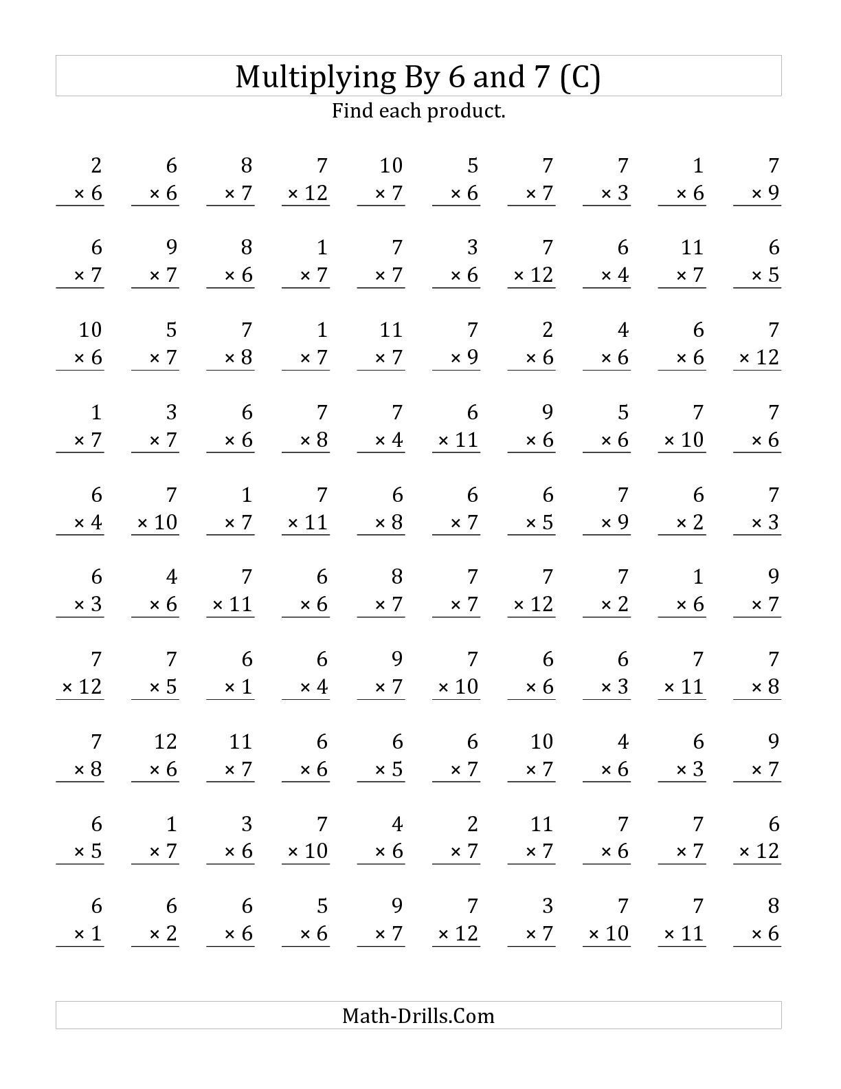 Multiplying by 6 Worksheet the Multiplying 1 to 12 by 6 and 7 C Math Worksheet From