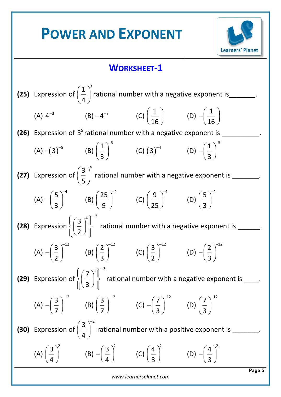 Multiplying Negative Numbers Worksheet 8th Math Cbse Exponents and Powers Worksheets Grade 6th