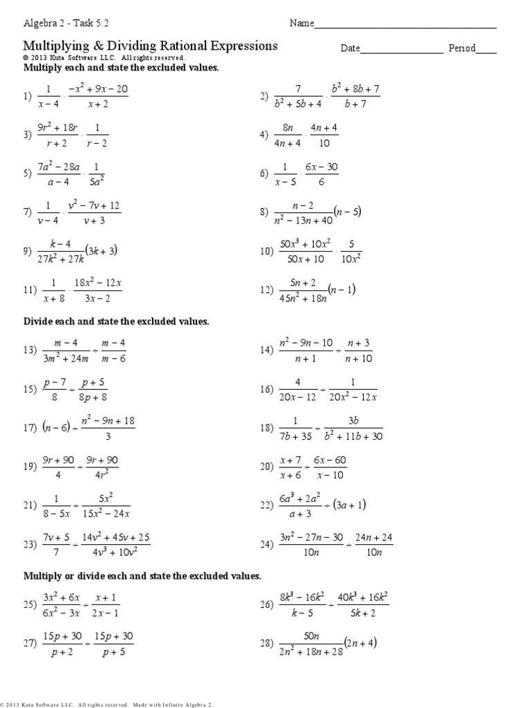 Multiplying Rational Expression Worksheet Multiplying Dividing Rational Expressions Worksheet 2