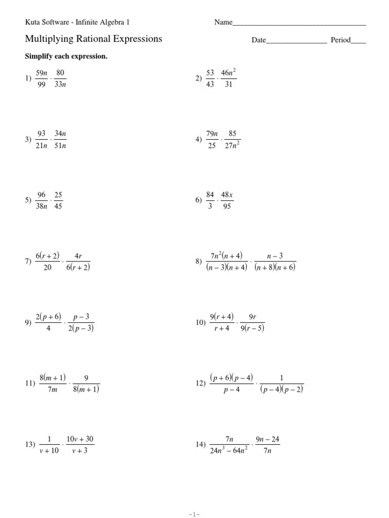 Multiplying Rational Expression Worksheet Multiplying Rational Expressions Algebra