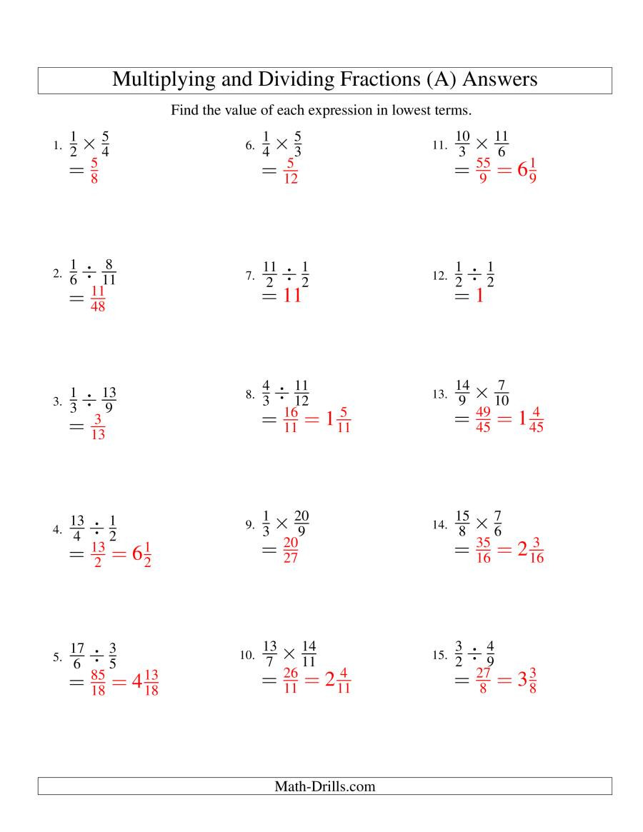Multiplying Rational Numbers Worksheet Multiplying and Dividing Fractions A