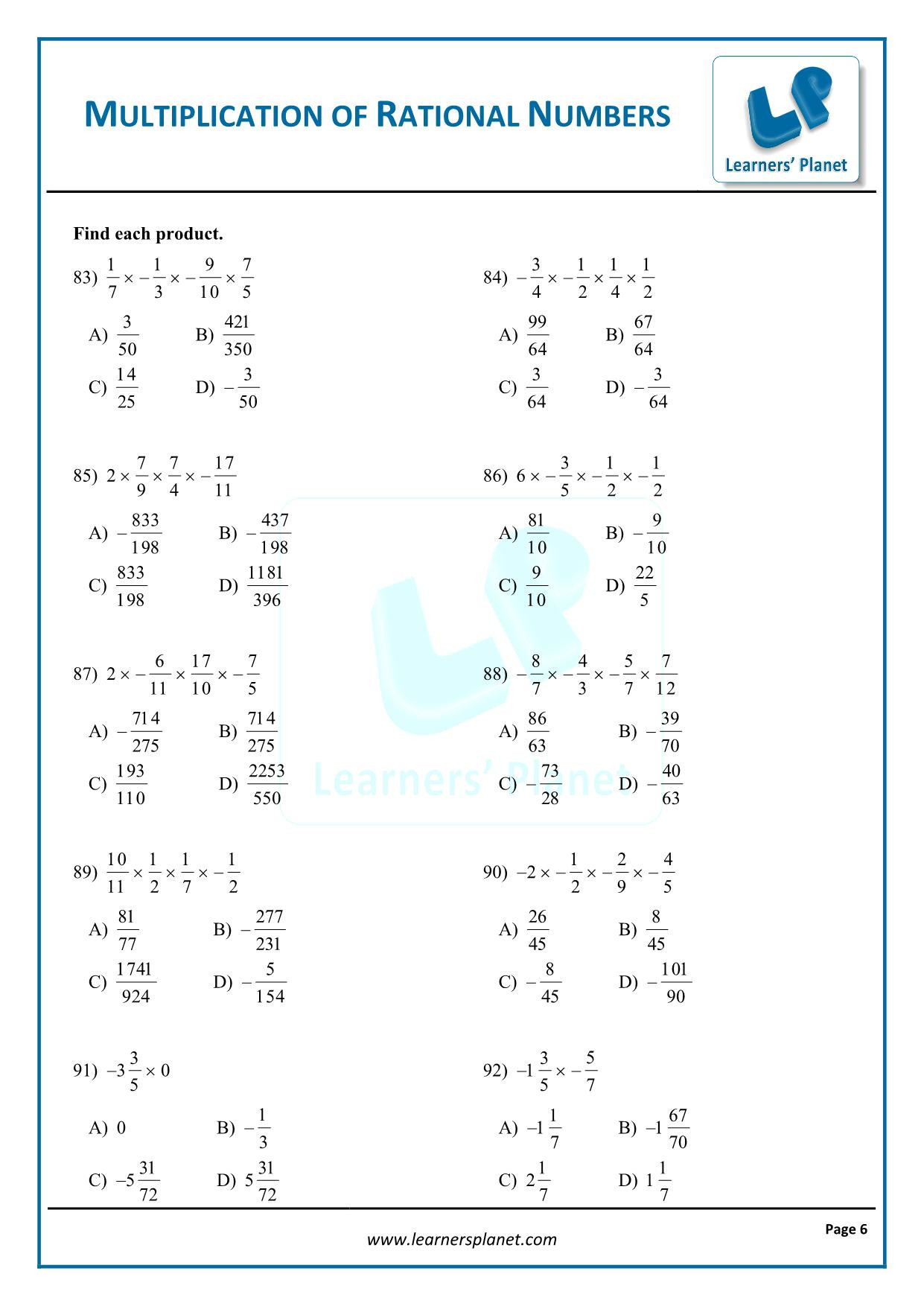 Multiplying Rational Numbers Worksheet Multiplying Rational Numbers Worksheets for 8th Cbse