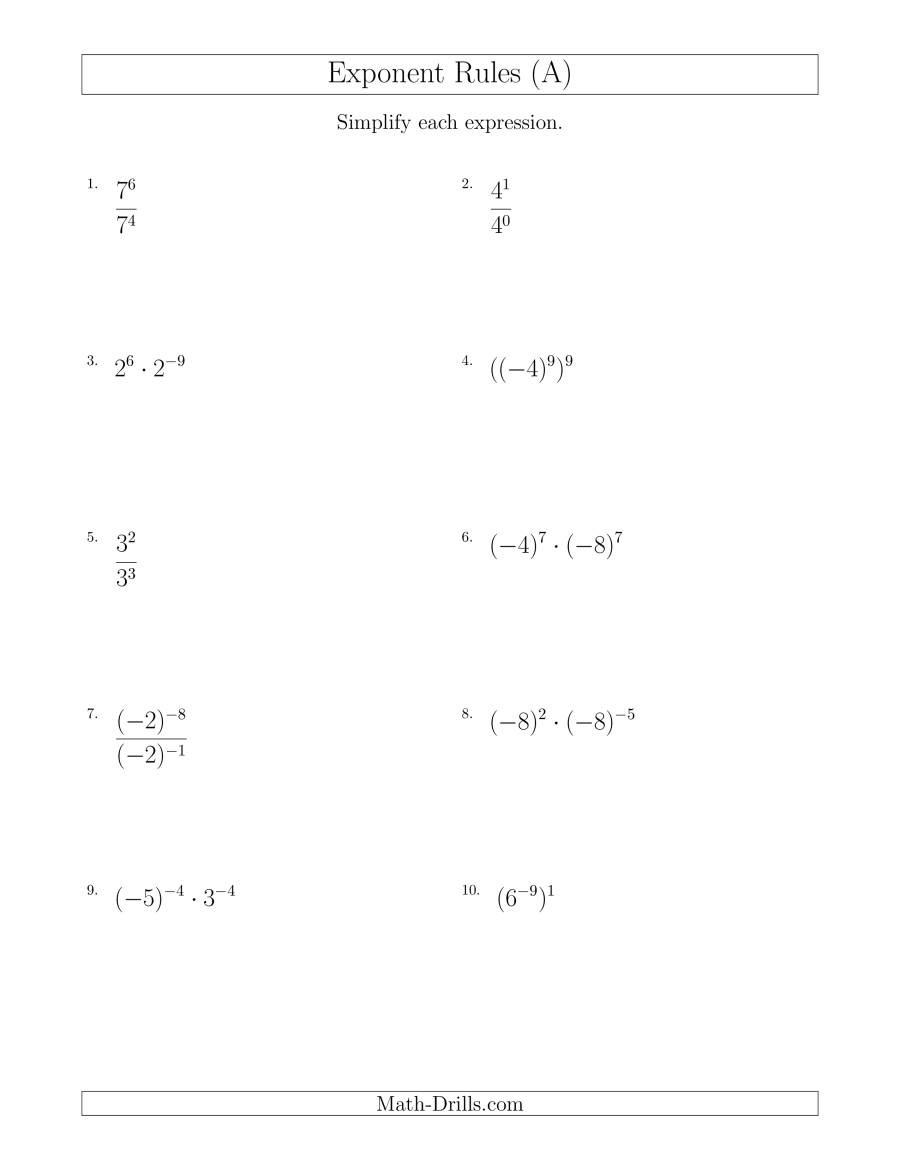 Negative Exponents Worksheet Pdf Mixed Exponent Rules with Negatives A