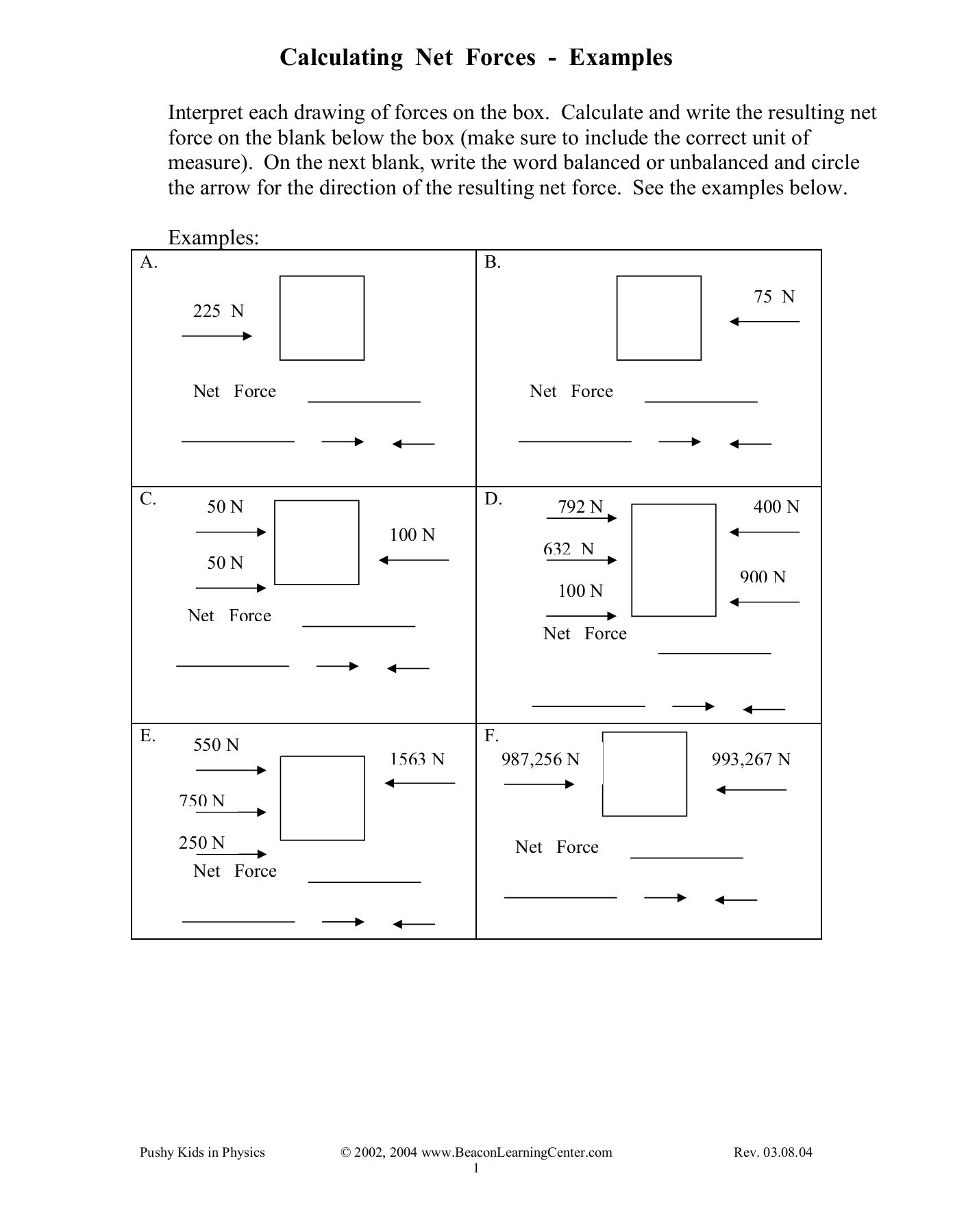 Net force Worksheet Answers Calculating Net forces Examples Pages 1 3 Text Version