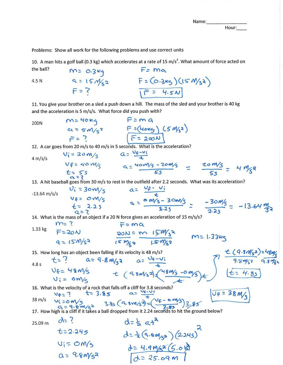 Newton Laws Worksheet Answers Worksheet Newtons 2nd and 3rd Laws Answers