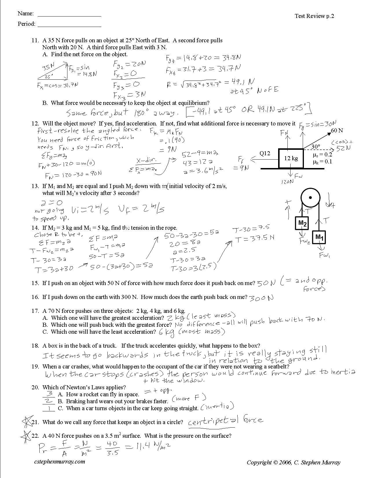 Newton039s 3rd Law Worksheet Newtons Laws Motion Review Worksheet Answers Worksheet List