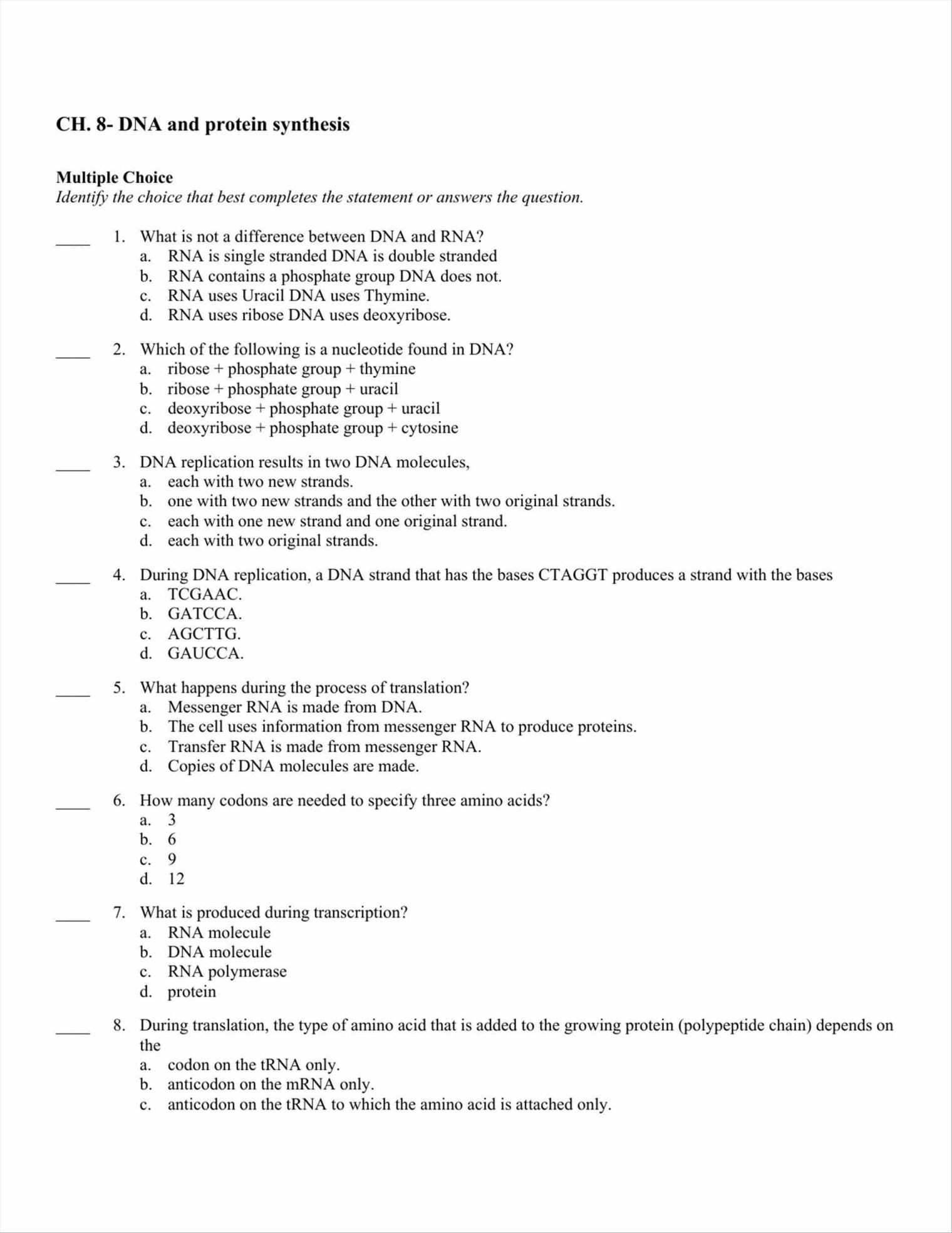 Nucleic Acids Worksheet Answers Nucleic Acid and Protein Synthesis Worksheet Nidecmege