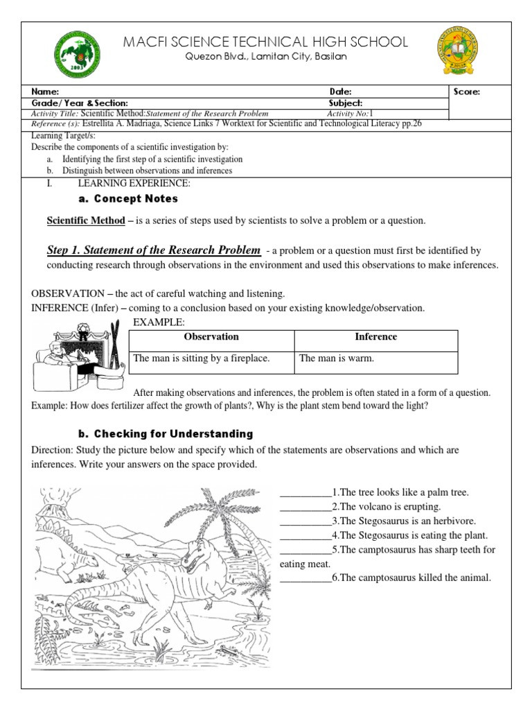 Observation Vs Inference Worksheet Concept Note 1cx Inference